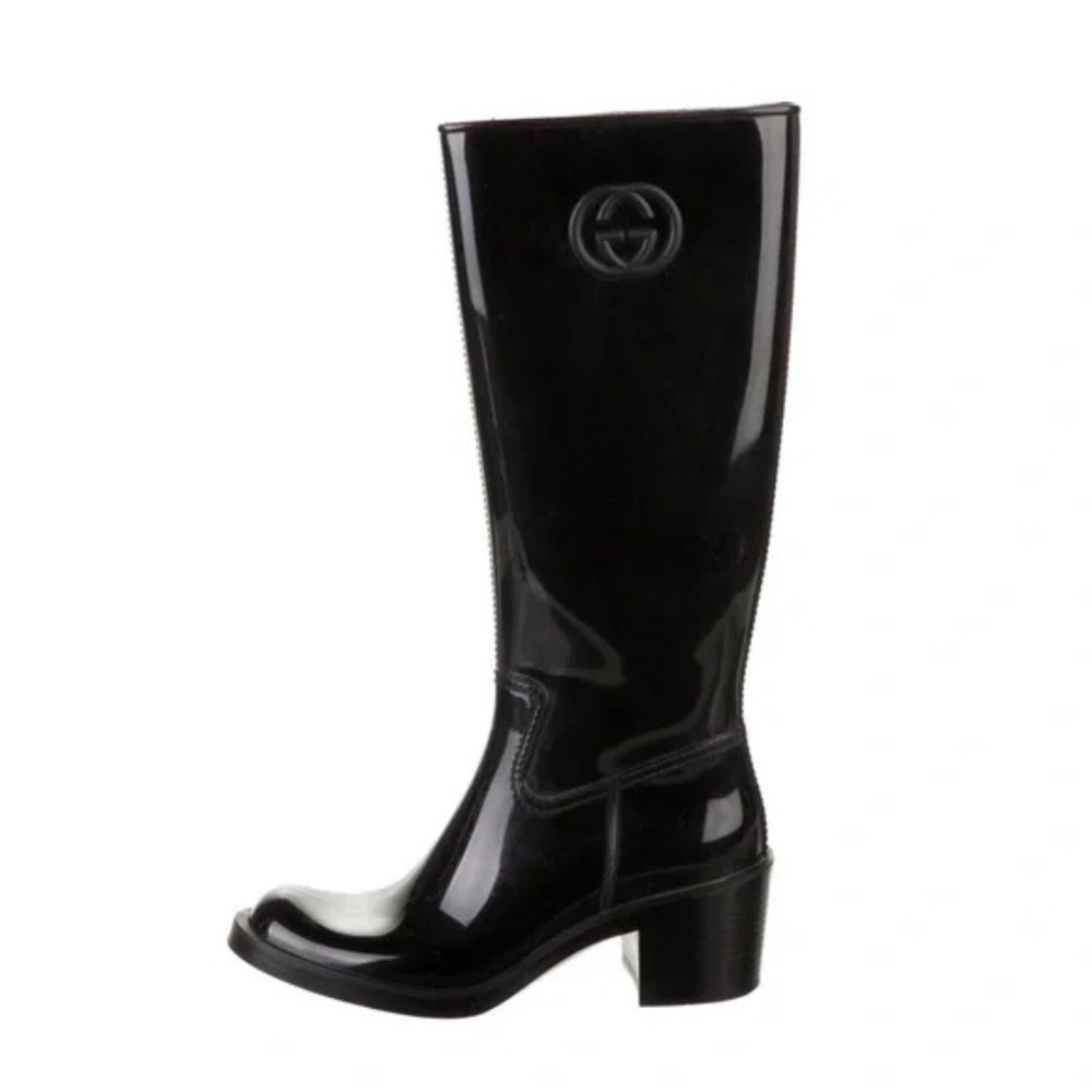 Gucci Black Rubber Interlocking GG Rainboots